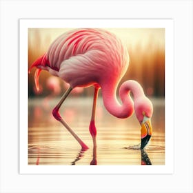 Flamingo Drinking Water Art Print