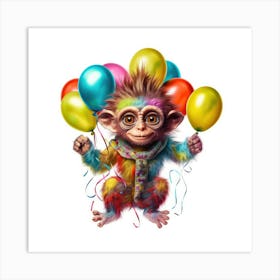 Monkey With Balloons 6 Art Print