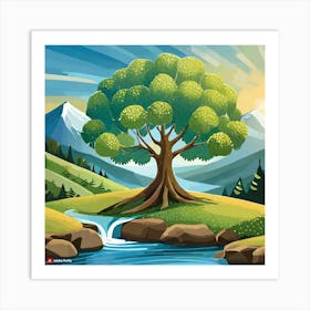 Tree By The Stream Art Print