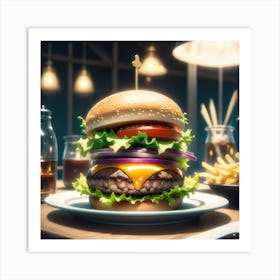 Burger In A Restaurant 5 Art Print