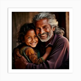 Old Man Hugging Little Girl Art Print