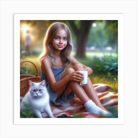 Little Girl With Cat In The Park Art Print