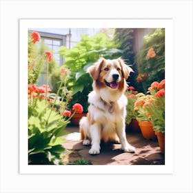 Dog In The Garden Art Print