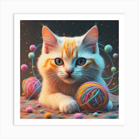 Cat With Balls Of Yarn Art Print