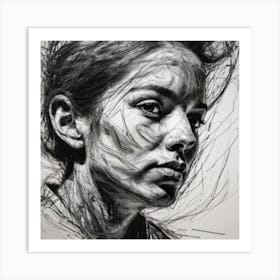 A Portrait Created With A Dynamic And Abstract Scribbling Style Capturing The Subjects Features With A Sense Of Energy And Movement Art Print