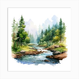 Watercolor Forest Landscape 6 Art Print