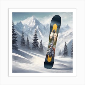 Snowboard In The Snow Art Print