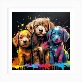 Three Puppies Painting Art Print