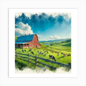 Farm With Cows Art Print