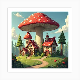 A Gnome Village With Tiny, Whimsical Houses Under A Mushroom Canopy 1 Art Print