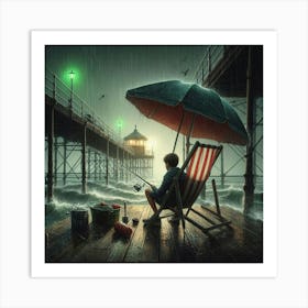 Fishing In The Rain 7 Art Print