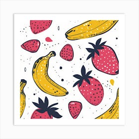 Seamless Pattern With Strawberries And Bananas Art Print