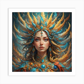 The Feathered Empress: A Tale of Celestial Beauty Art Print