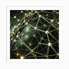 A close-up of a metallic, interconnected network of nodes and lines. Art Print