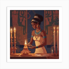 Egyptian Woman Lighting Candles Art Print