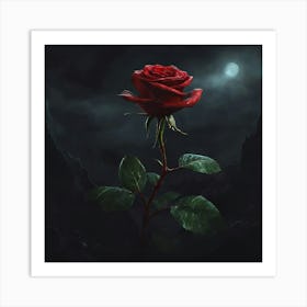 Red Rose In The Dark Art Print