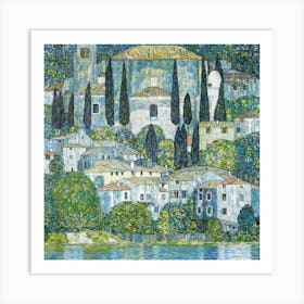 Klimt'S Village By The Lake Art Print