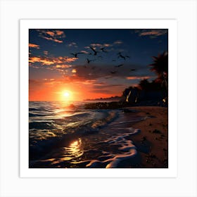 Sunset On The Beach 1 Art Print