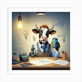 Cow At Work 1 Art Print