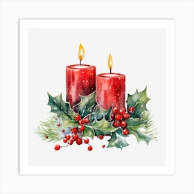 Christmas Candles With Holly 2 Art Print