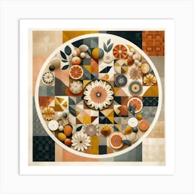 Mediterranean Market: An Abstract Collage of Geometric Shapes, Flowers, Art Print