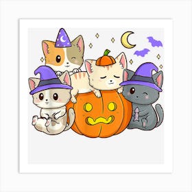 Halloween Cats Anime Cat Kawaii Neko Pumpkin Art Print