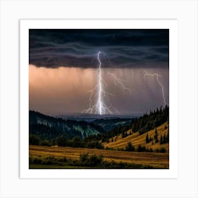 Impressive Lightning Strikes In A Strong Storm 5 Art Print