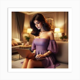 Sexy Woman Using Laptop Art Print