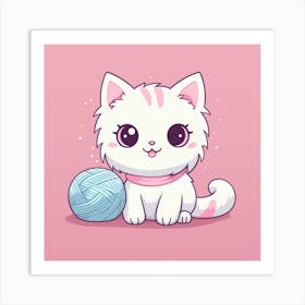 Cute Kitten With A Ball Of Yarn Art Print
