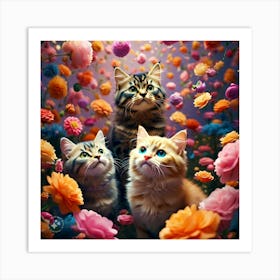 Cats With Flower Background 2 Art Print