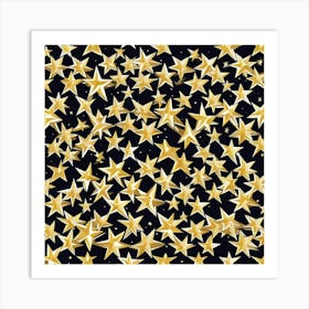 Gold Stars On Black Background Art Print