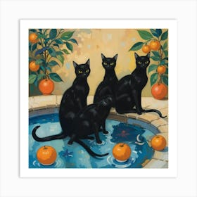 Black Cats In The Pool Art Print