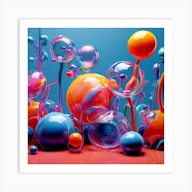 3d Bubbles Colors Dimensional Objects Illustrations Shapes Plants Vibrant Textured Spheric (6) Art Print