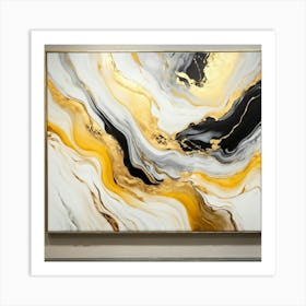 Abstract Marble Patterns Gracefully Swirling Across A Canvas The Waves Of Liquid Gold Silver Grey (5) Art Print