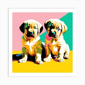 'Mastiff Pups', This Contemporary art brings POP Art and Flat Vector Art Together, Colorful Art, Animal Art, Home Decor, Kids Room Decor, Puppy Bank - 77th Art Print