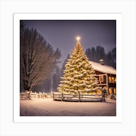 Christmas Tree In The Snow Art Print