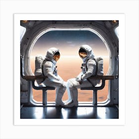 Two Astronauts Sitting In Space Art Print