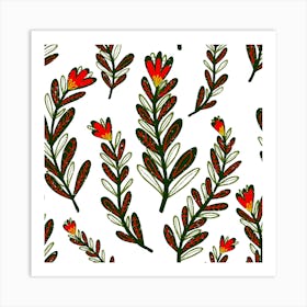 Red Flowers Folk Art Flowers Art Print