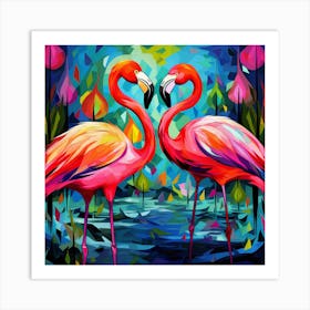 Flamingos In Love 3 Art Print