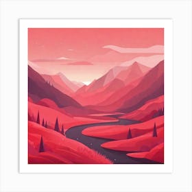 Misty mountains background in red tone 79 Art Print