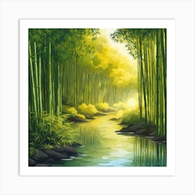 A Stream In A Bamboo Forest At Sun Rise Square Composition 367 Art Print