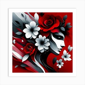 Woman With Roses Art Print