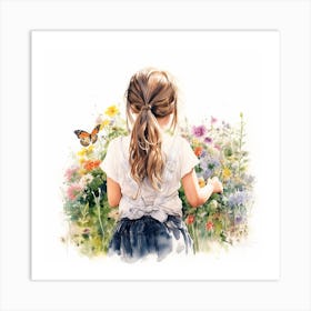 Little Girl In The Garden, watercolor Art Print