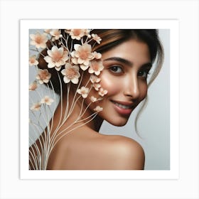 Portrait Of A Woman With Flowers Art Print