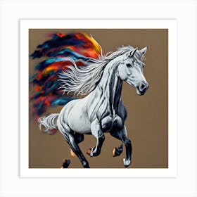 Horse With Rainbow Feathers Art Print