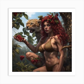 Woman And A Leopard Art Print