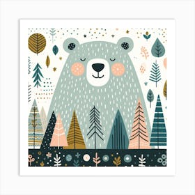 Scandinavian style, Bear and forest Art Print