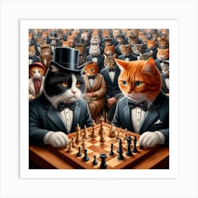 Cats Playing Chess Art Print