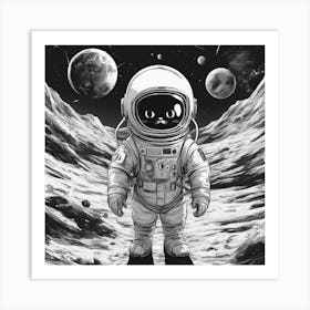 A Cat In Cosmonaut Suit Wandering In Space 1 Art Print