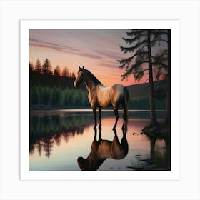 Horse By The Lake 5 Art Print